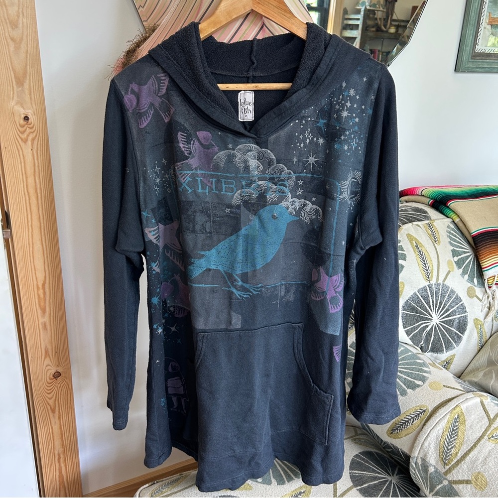 Bluefish Hand Printed French Terry Hoodie L/XL/1X